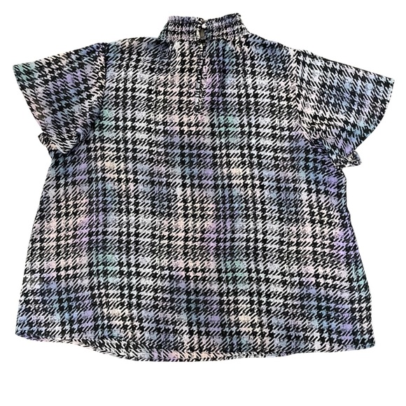 Torrid size 1 Multicolor Houndstooth Blouse Flutter Sleeves Sheer Plus 14 / 16 - Picture 5 of 7
